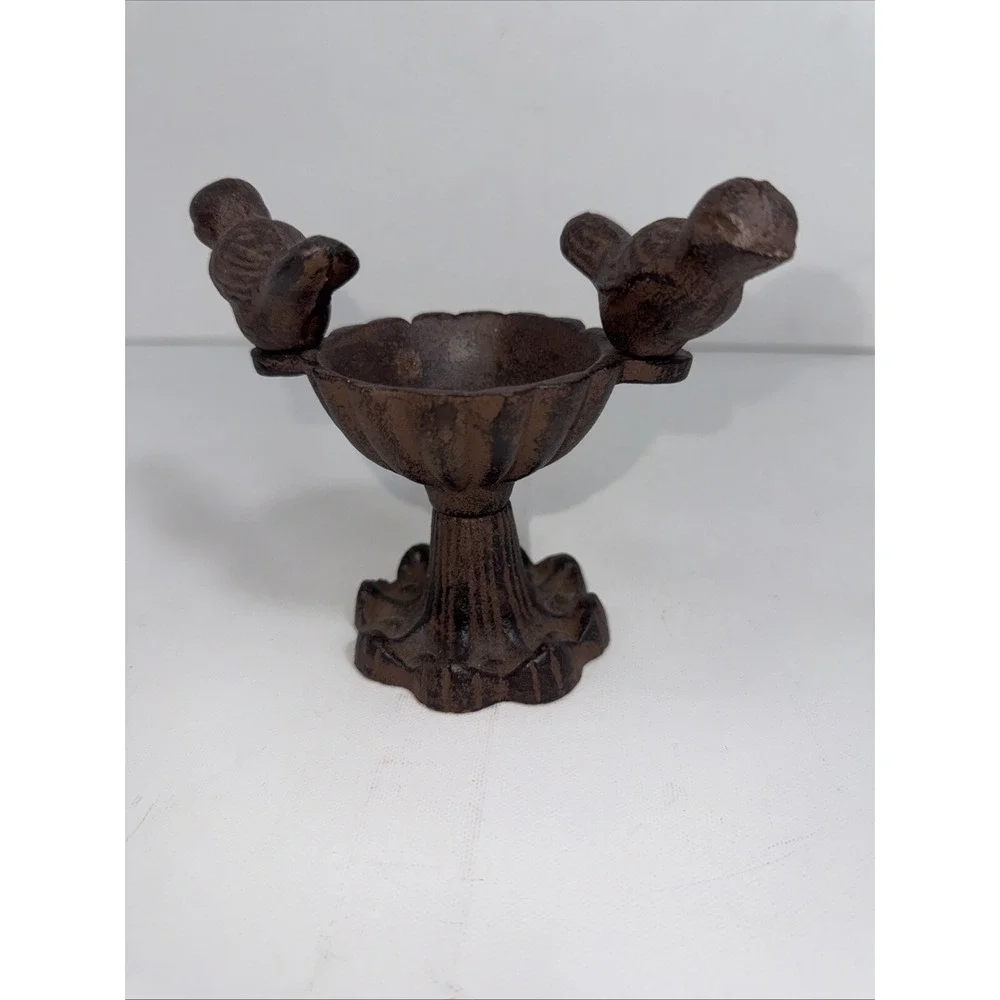 Cast Iron Bird Bath Feeder Trinket Dish Ring Holder Statue Figurine Vintage 4" T - Picture 3 of 8